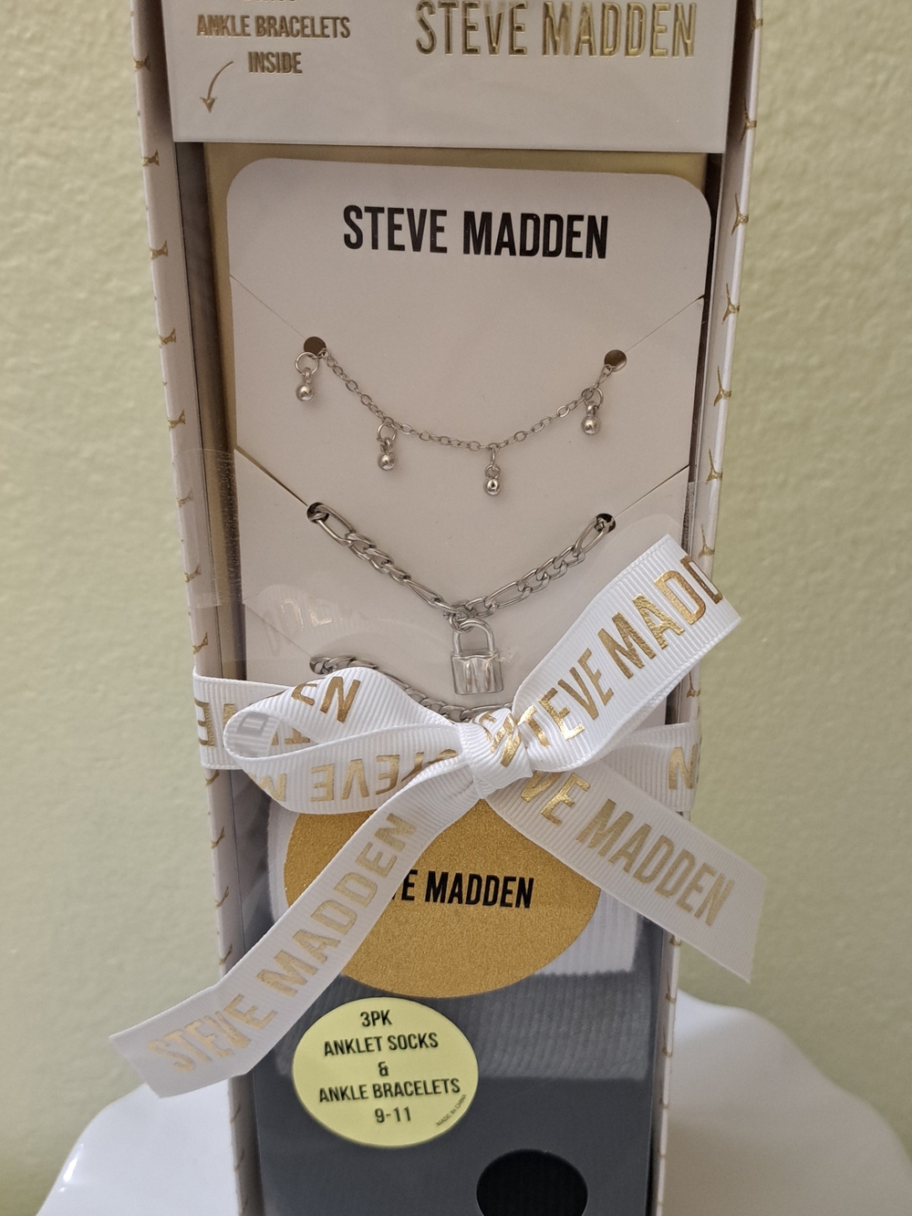 Steve Madden Silver-Tone Ankle Bracelet & Sock Set